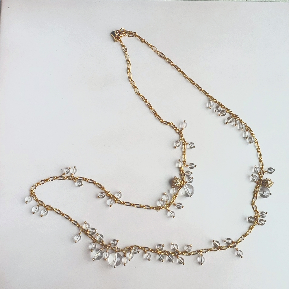 J Crew Jewelry Gold tone Necklace with clear ball beads and rhinestone beads